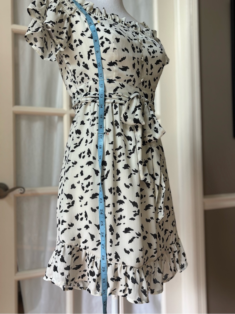 Wild Honey NWT Western Milkmaid Mini Dress Ivory Black Tie Waist S - Picture 8 of 11